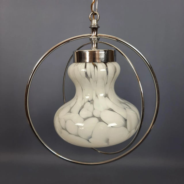 White Murano Glass Pendant with Metal Rings by Nason Mazzega, 1970 For Sale - Image 4 of 13
