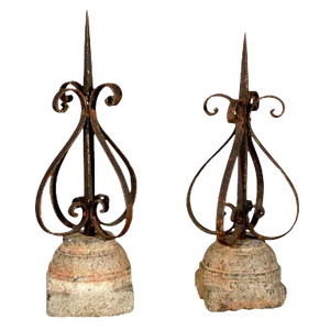 19th Century French Finials Mounted on Granite Bases - a Pair