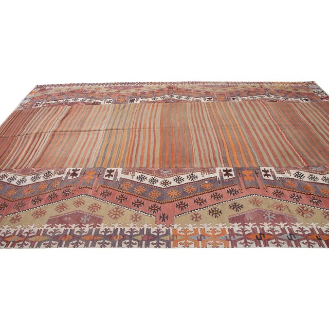 Boho Chic Unique Large Vintage Turkish Kilim Rug For Sale - Image 3 of 6