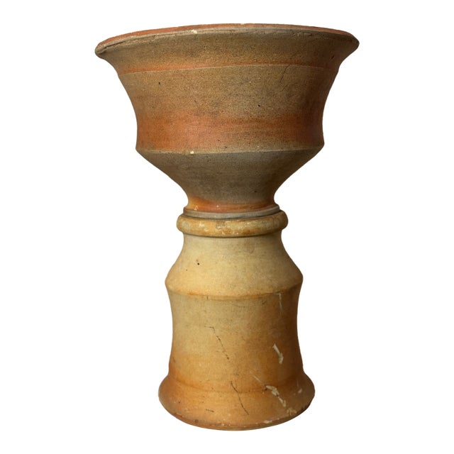 Antique Two-Piece Terracotta Hourglass Vessel – Sculptural Rustic Pottery For Sale