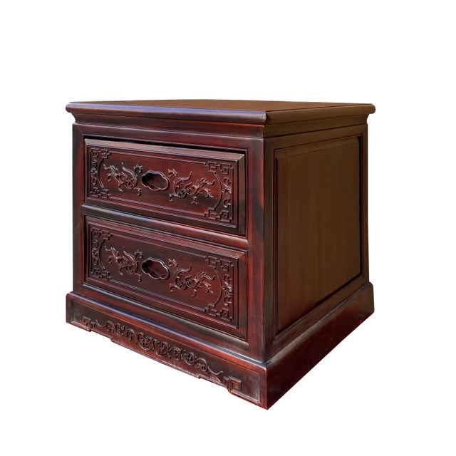 2010s Chinese Oriental Solid Wood Flowers Motif End Table Nightstand For Sale - Image 5 of 8