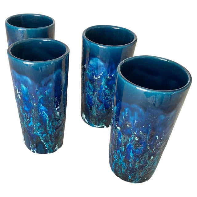 Glasses in Ceramic Blue in the style of Aldo Londi, Italy, 1960s, Set of 4 For Sale - Image 9 of 9