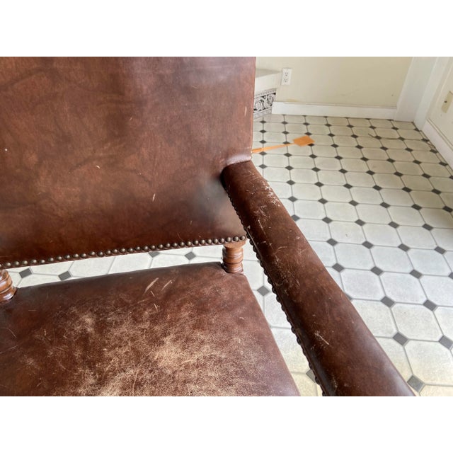 Antique high back carved wood leather chair with nice nailhead trim and patina, see pictures for details imported from...