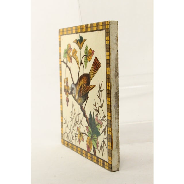 Art Nouveau Circa 1895 Fireplace Tile With Bird Hand Tinted Transfer h.a Ollivant, England For Sale - Image 3 of 11