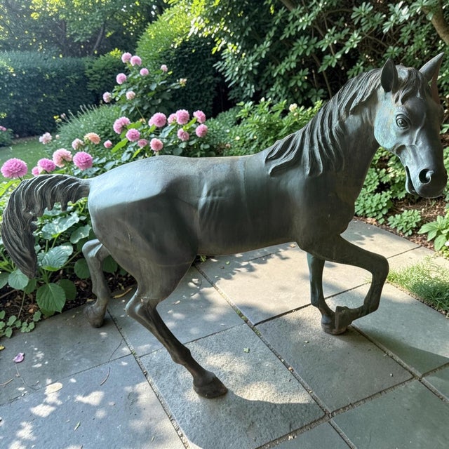 1980s Late 20th Century Italian Style Bronze Grand Trotter Horse Garden Statue / Interior Sculpture For Sale - Image 5 of 5