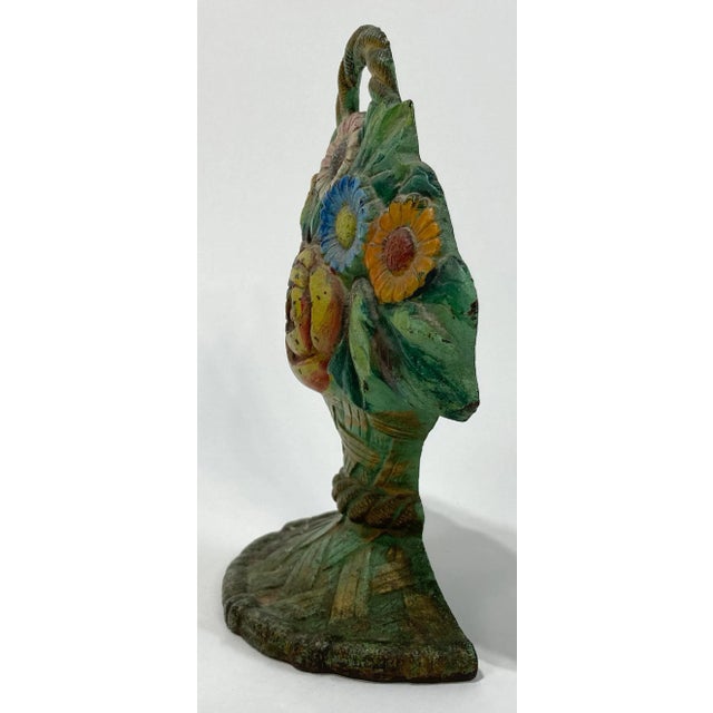 American Vintage Cast Iron Flower Basket Door Stop For Sale - Image 3 of 6