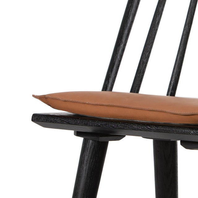 Four Hands Lewis Windsor Bar Stool - Whiskey Saddle and Black Oak For Sale - Image 10 of 11