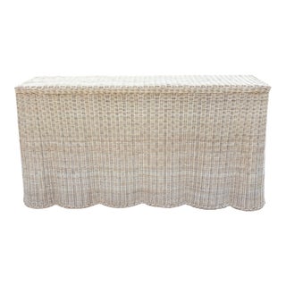 Wicker Rattan Scalloped Console Table in the Palm Beach Style For Sale