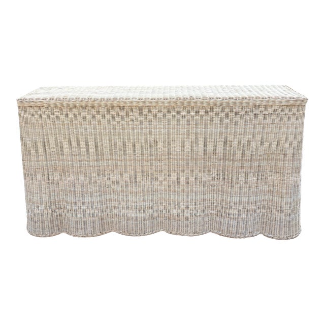 Wicker Rattan Scalloped Console Table in the Palm Beach Style For Sale