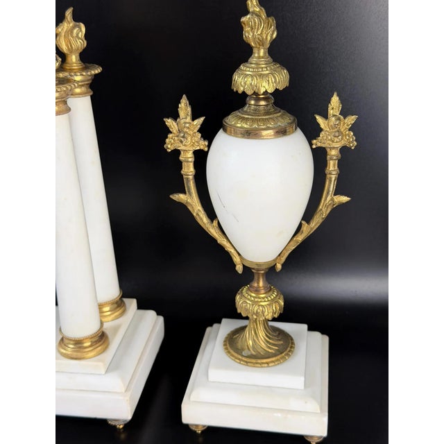 Gold Antique French Mantel Clock Set in Gilt Bronze, 1800s, Set of 3 For Sale - Image 8 of 18