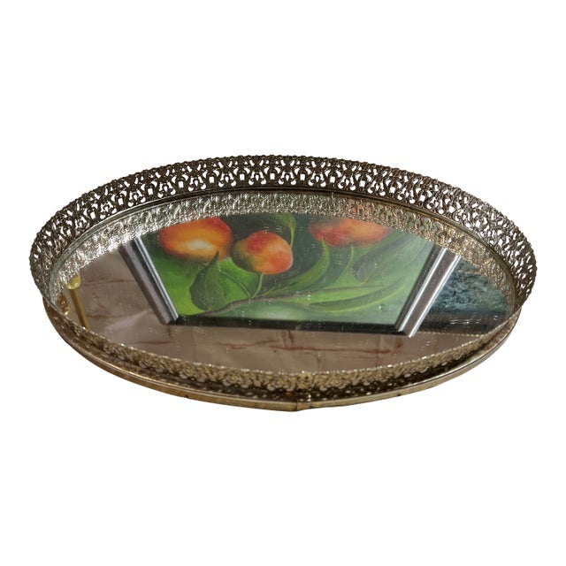Antique Filigree Vanity Tray Mirrored For Sale