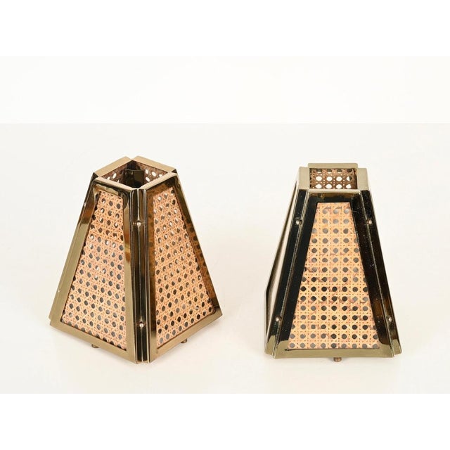 Mid-Century Modern Table Lamps in Gilt Metal and Straw, Italy, 1970s, Set of 2 For Sale - Image 6 of 15
