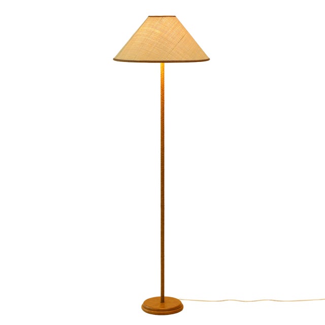 Boho Chic Keria Natural Vegan Leather and Raffia Designer Floor Lamp For Sale - Image 3 of 8