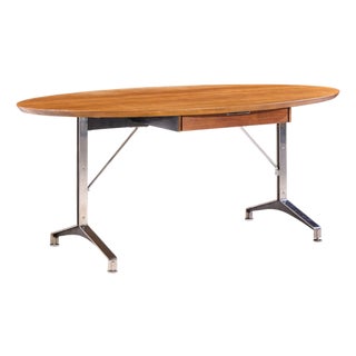 Imperial Mid Century Oval Walnut and Chrome Desk For Sale