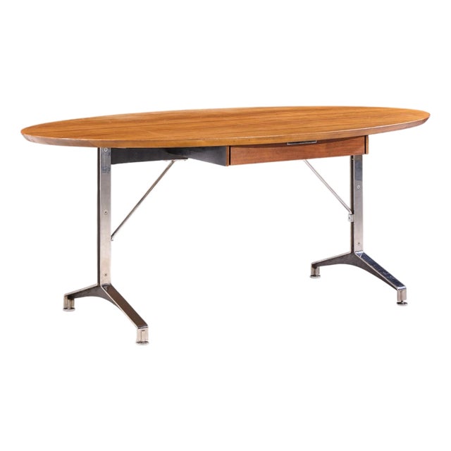 Imperial Mid Century Oval Walnut and Chrome Desk For Sale