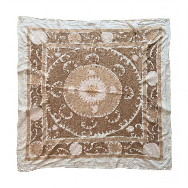 Suzani Wall Decor — Neutral Tan Uzbek Tablecloth For Sale - Image 4 of 12