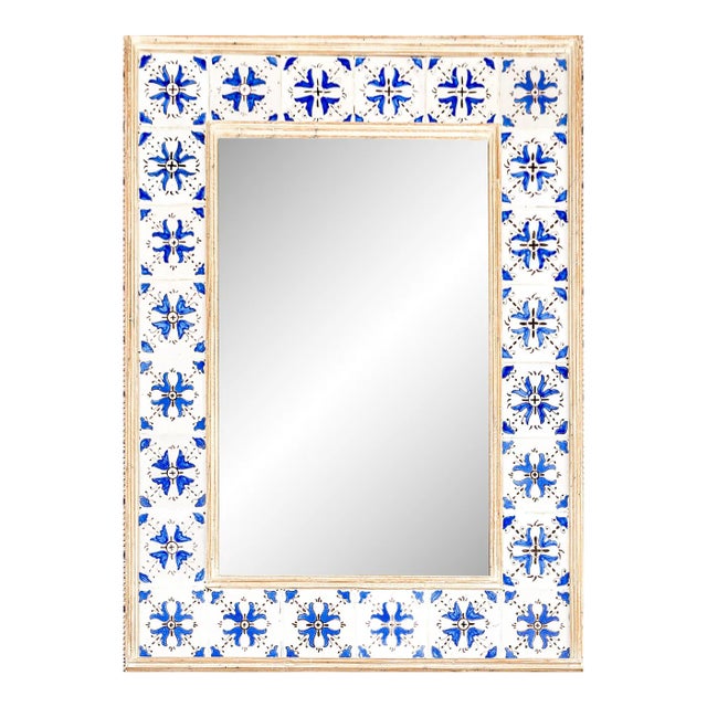 1960s Vintage French Mirror With Antique Tiles Surround For Sale