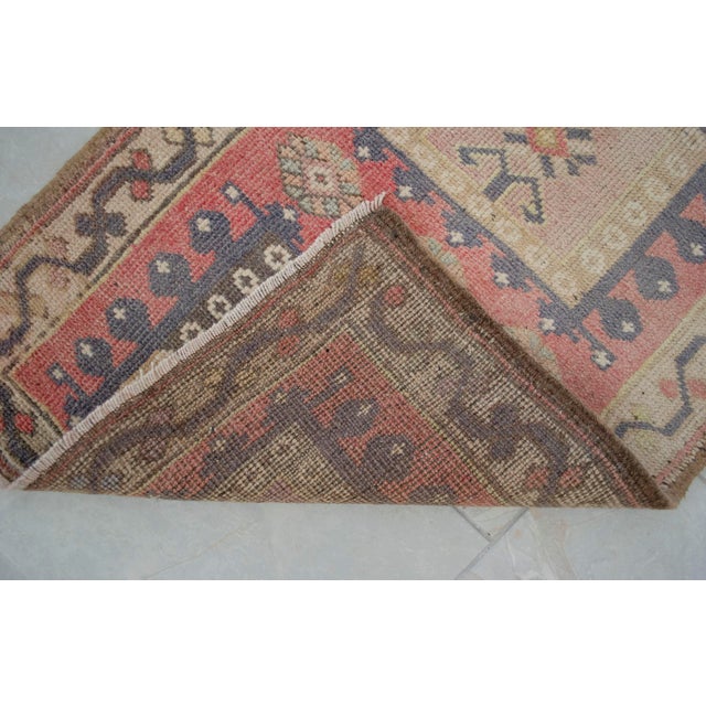 Rose Hand Knotted Door Mat, Entryway Rug, Bath Mat, Kitchen Decor, Small Rug, Turkish Rug - 1′11″ × 3′7″ For Sale - Image 8 of 13