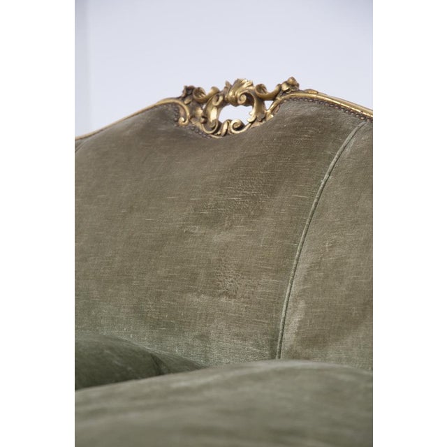 Wood Vintage Italian Gilded Woold and Velvet Sofa For Sale - Image 7 of 14