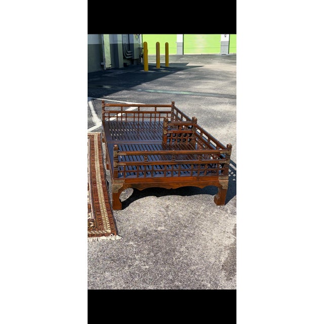 1940s Chinoiserie 2 Piece Solid Wood Brass Daybed For Sale - Image 4 of 4