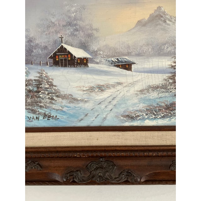 Mid 20th Century Small Vintage Winter Landscape Oil Painting by Van Bell For Sale - Image 5 of 11