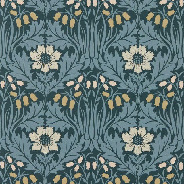 Morris & Co. Woodbell & Anemone Wallpaper in Indigo- a sample For Sale