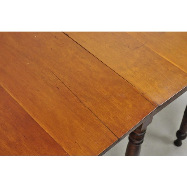 Brown Antique American Colonial Cherry Wood Gateleg Drop Leaf Farmhouse Dining Table For Sale - Image 8 of 11