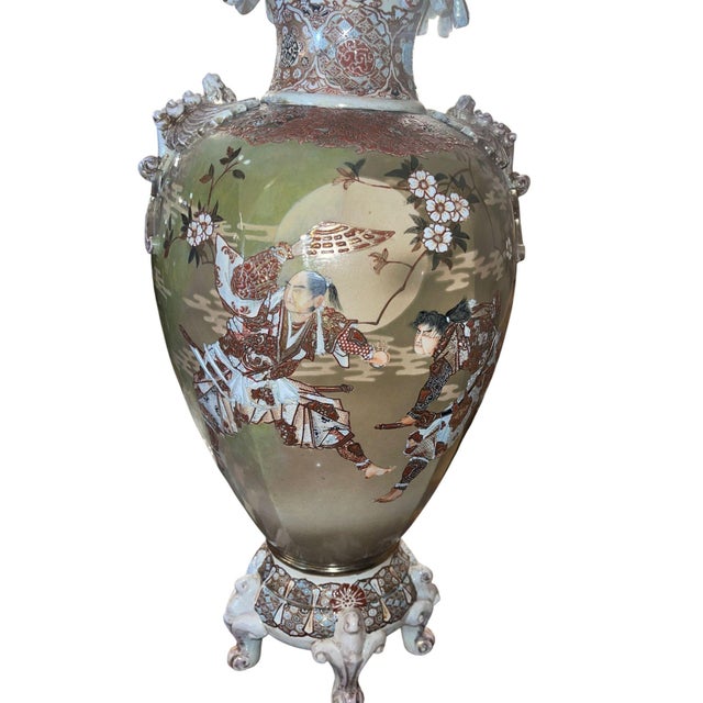 Impressive large-scale early 20th century Japanese Satsuma style floor vase richly decorated with traditional figural and...