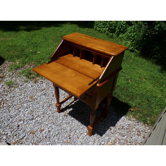 Vintage Solid Maple Slant Top Writing Desk Drop Front Secretary Desk For Sale - Image 4 of 18