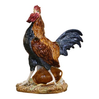 19th Century French Barbotine Rooster Vase by Louis Carrier-Belleuse For Sale