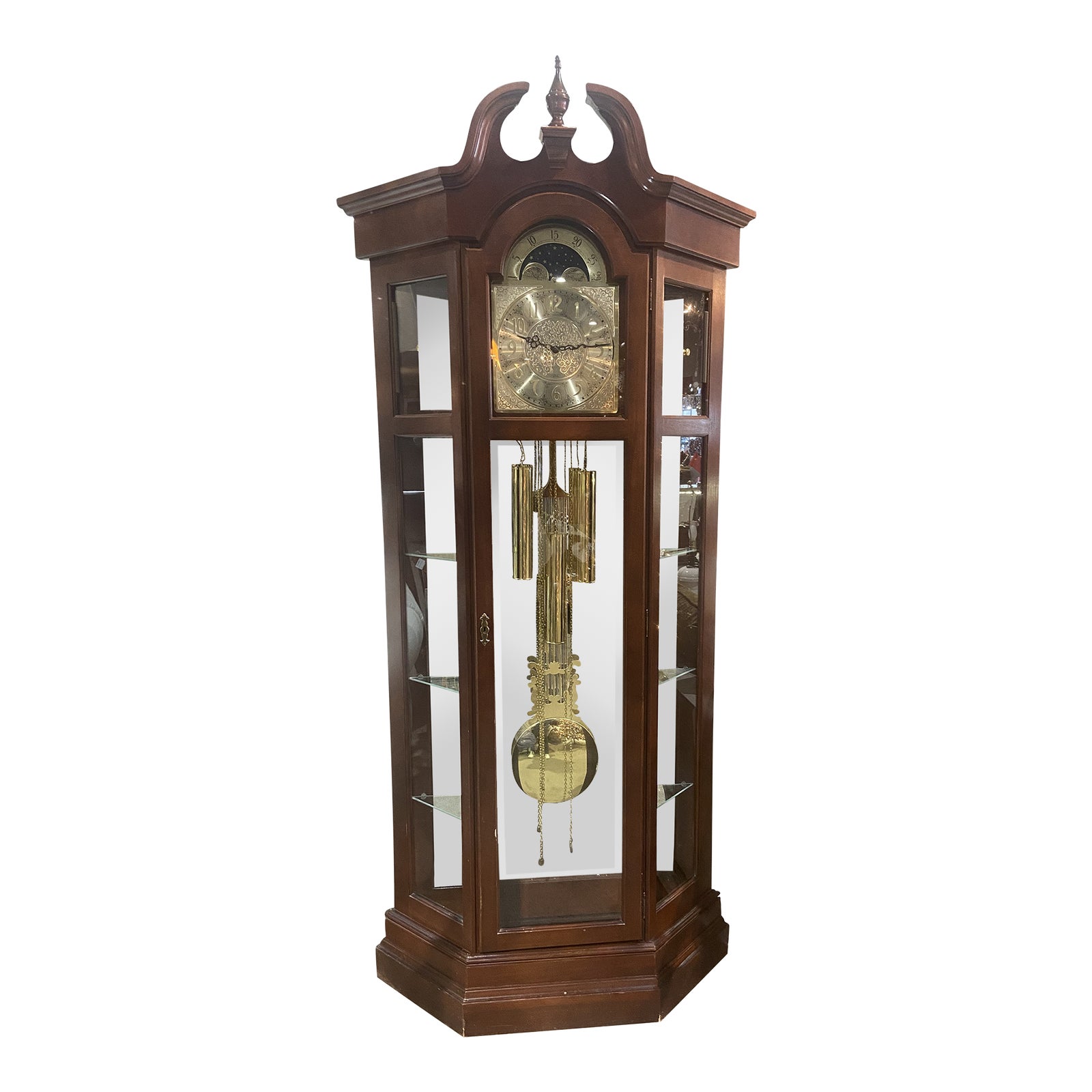 Late 20th Century Ridgeway Richardson Cherry Curio Grandfather Clock
