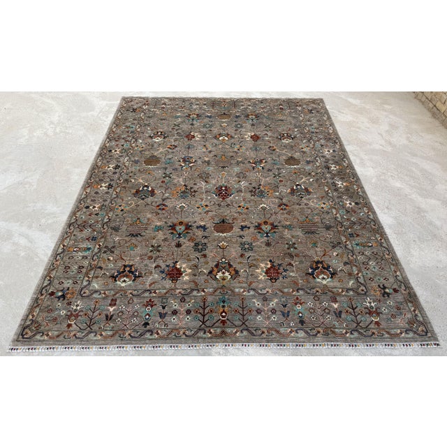 2000 - 2009 Pomegranate Sultanabad Design Area Rug, Hand-Knotted Wool, 9x12, Taupe & Teal For Sale - Image 5 of 12