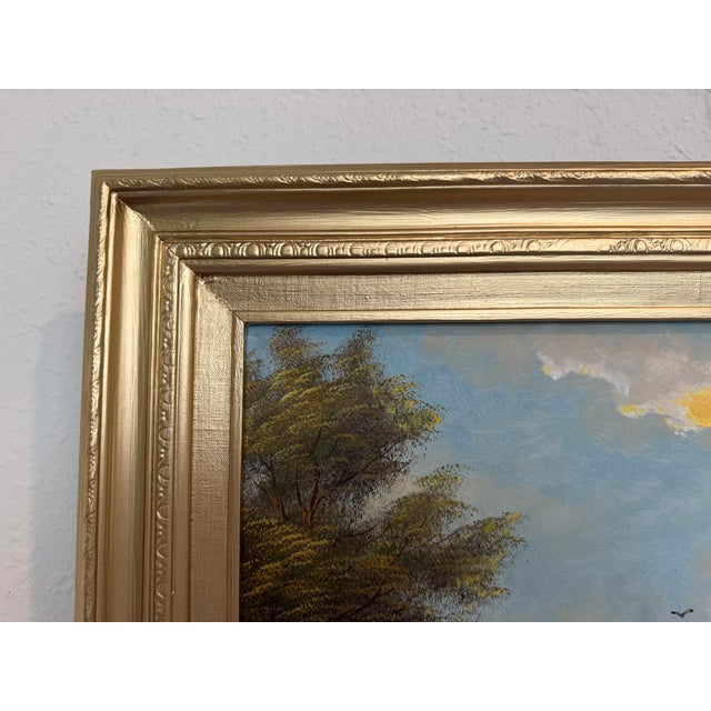 Green Vintage European Coastal Village Oil Painting Signed Dated 1961 Framed Landscape For Sale - Image 8 of 13