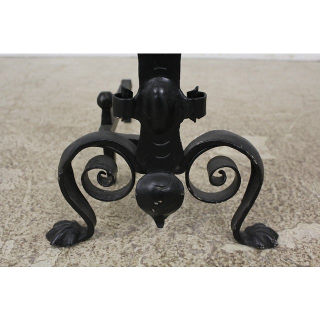 Black Outstanding Palatial Wrought Iron 3 Piece Fireplace Andiron Set For Sale - Image 8 of 13