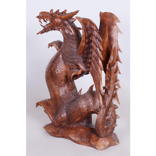 Original Asian Dragon Statue in Lacquered Wood, 1930s For Sale - Image 10 of 11
