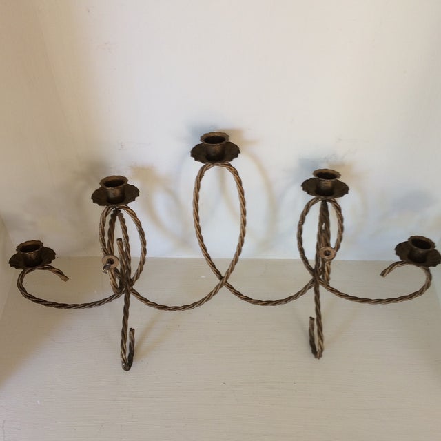 Italian Italian Gold Gilt Twisting Wire 5 Candle Wall Sconces - a Pair For Sale - Image 3 of 13