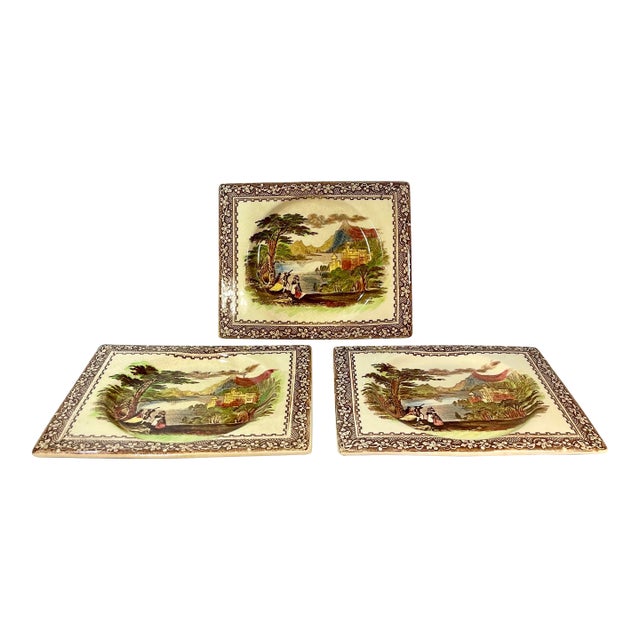 Mid 20th Century 3pc-Royal Staffordshire Jenny Lind Brown Transferware Plates For Sale