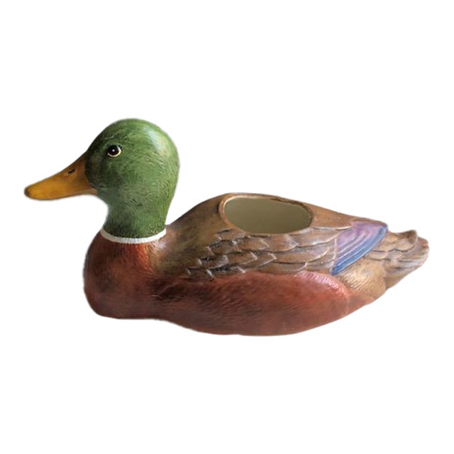 Mid-Century Painted Duck Figurine or Planter For Sale