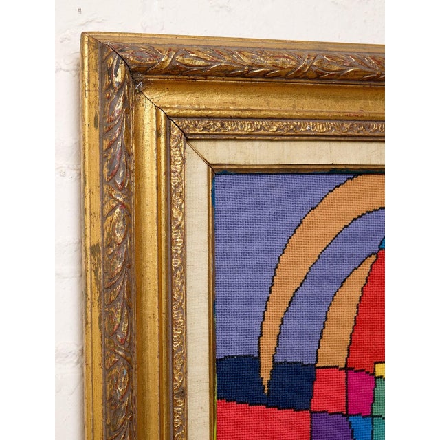 Vintage Abstract Cubist Portrait Needlepoint Framed Wall Art For Sale - Image 4 of 5