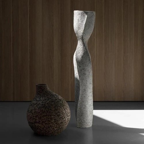 Stone White Stone Tall Floor Vase - Column Series in Bio Concrete For Sale - Image 7 of 14