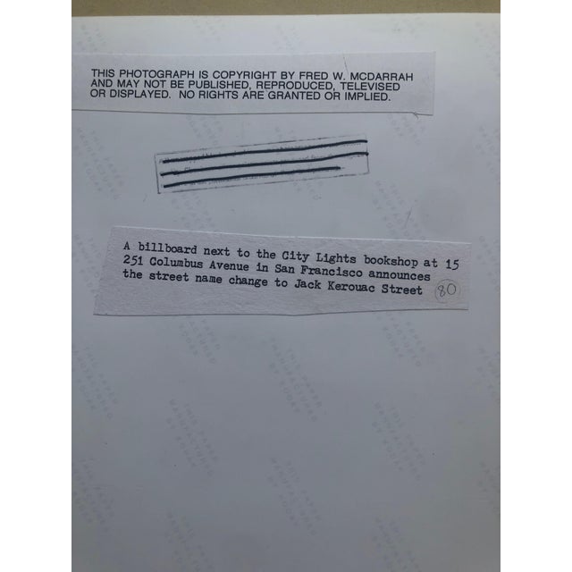 Printmaking Materials Fred McDarrah, Vintage Print Silver Gelatin Signed Photograph Jack Kerouac Street Sign Photo For Sale - Image 7 of 9