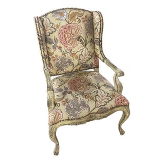 Mid-Century Louis XIV Rococo Chair With Paisley Floral Pattern - Hand Carved For Sale