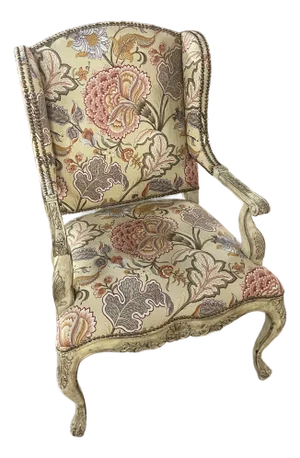 Mid-Century Louis XIV Rococo Chair With Paisley Floral Pattern - Hand Carved