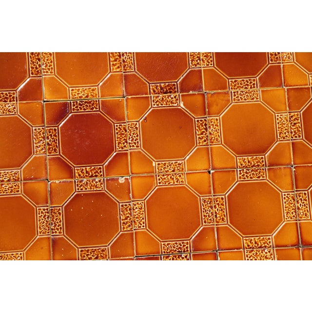 1910s Portuguese Art Deco Glazed Tiles Set of 30 Large Amber Brown Geometric Antique For Sale - Image 15 of 18