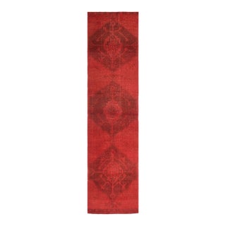 1970s Vintage Turkish Handmade Wool Cotton Red Runner Rug For Sale