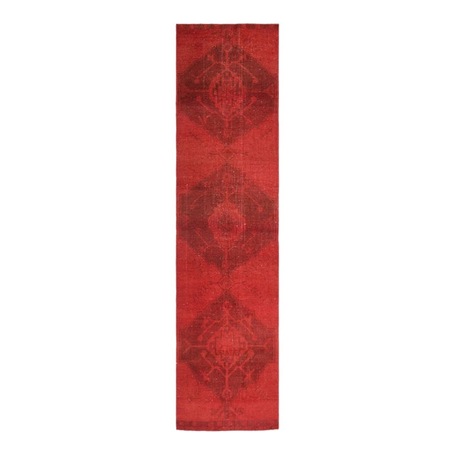 1970s Vintage Turkish Handmade Wool Cotton Red Runner Rug For Sale