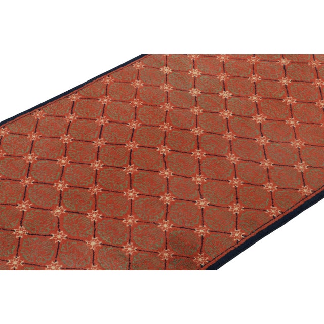 Rug & Kilim 1960s Vintage Art Deco Rug in Red, Green Patterns and Blue Border For Sale - Image 4 of 8