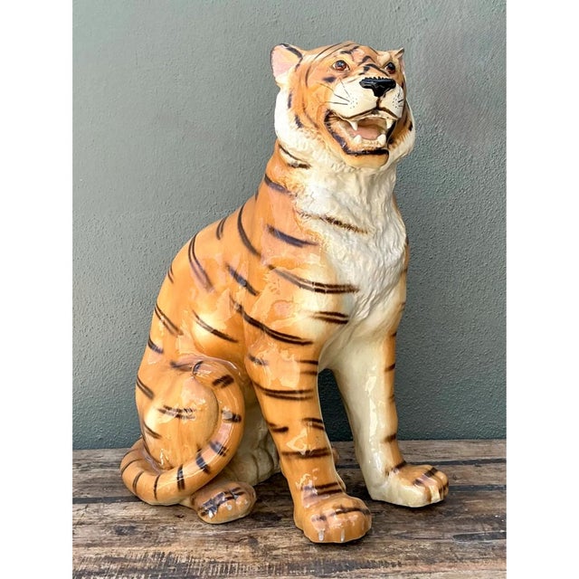 Late 20th Century Vintage Italian Ceramic Tiger Statue For Sale - Image 5 of 12