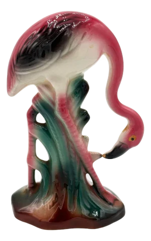 1950s Atomic California Pottery Ceramic Grazing Tropical Pink Flamingo Figurine Statue
