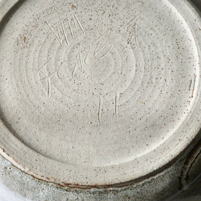 Mid Century Modern 1977 Studio Pottery Plate in Two-Tone Glaze With Circular Impressions For Sale - Image 14 of 14